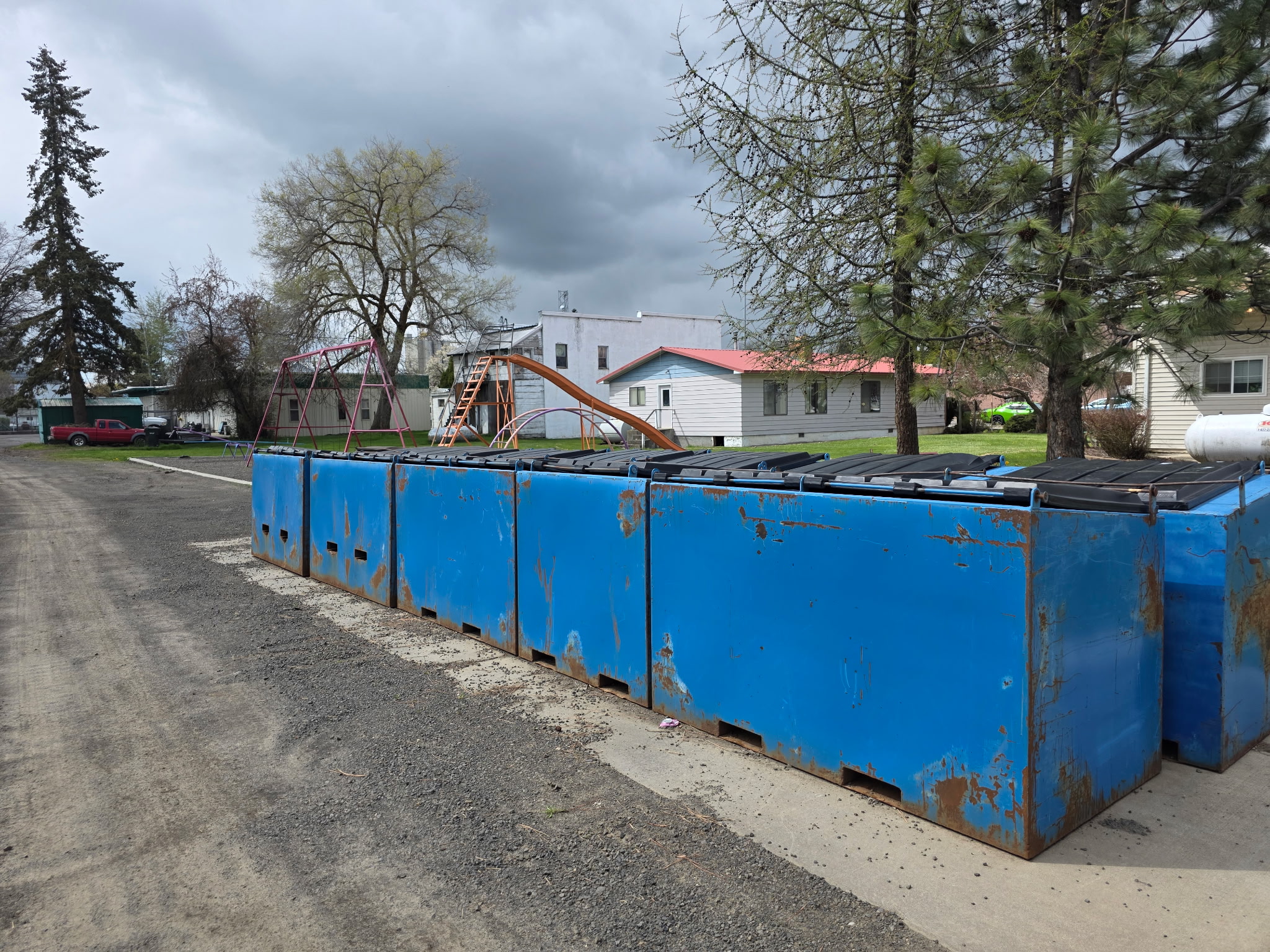 The recycling bins behind the medical clinic in Nezperce are for sale. 