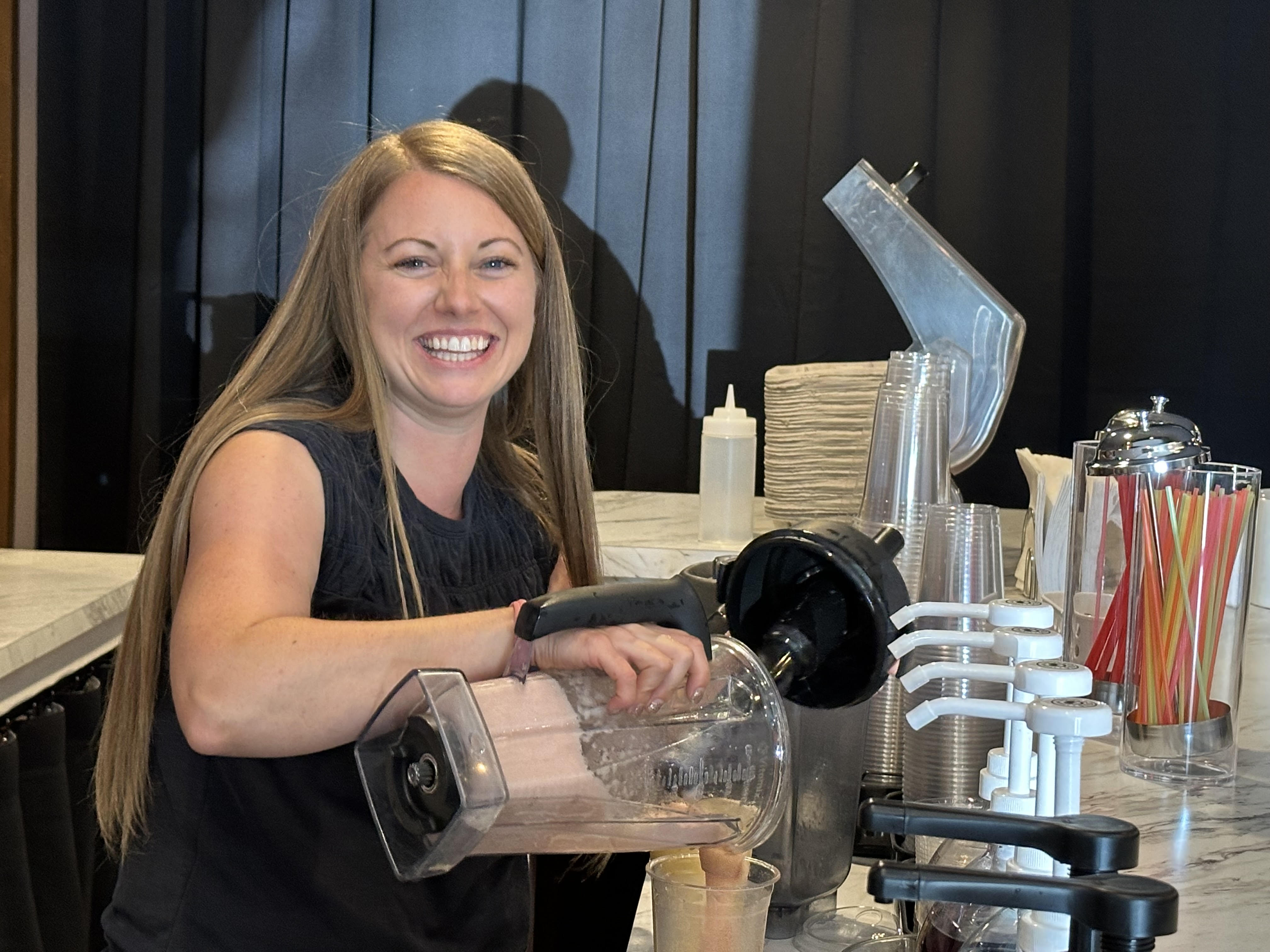 Larissa Brannan makes a drink at Kind Brew Coffee in downtown Nezperce. Larissa Brannan makes a drink at Kind Brew Coffee in downtown Nezperce.