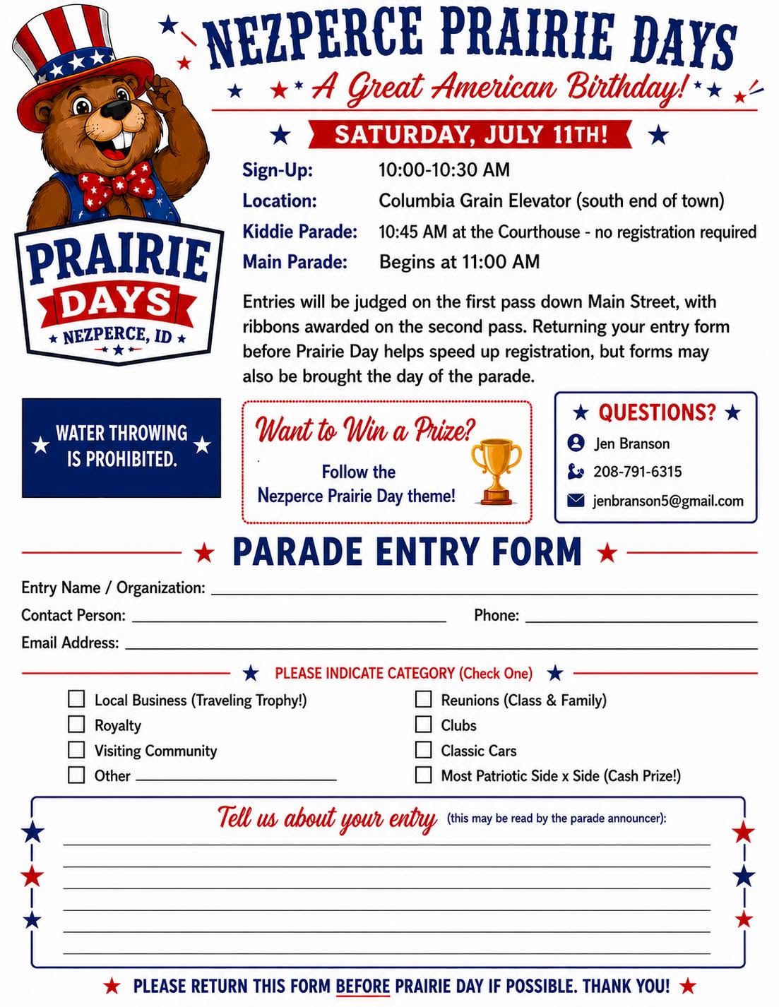 Prairie Day parade entry form Prairie Day parade entry form